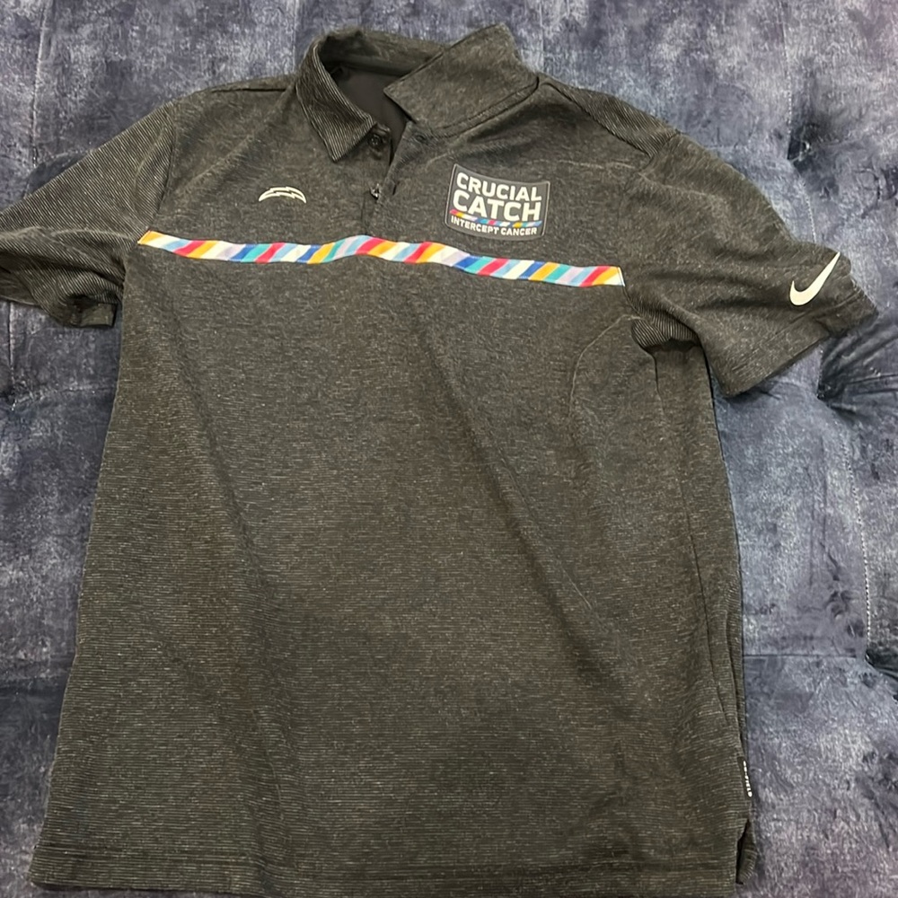 Chargers NFL Crucial Catch Nike Black Polo with Multicolor Stripe